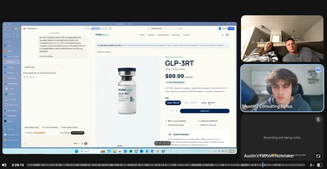 Live on a build call with a client, screen shared, rebuilding their store together