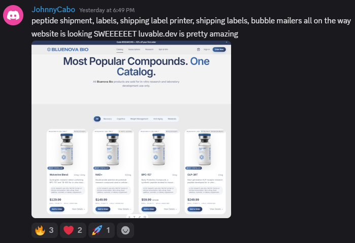 Shipment, labels and site live, website looking sweet